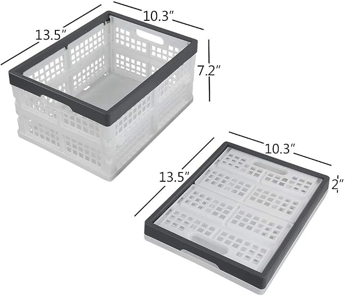 Teyyvn 4-Pack Collapsible Milk Crates, 15L Plastic Stackable Storage Bins | Utility Folding Baskets, Ventilated Design for pantry, garage, closet and grocery storage