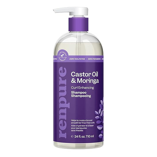 Renpure Moringa & Castor Shampoo, Plant-Based - Curl Enhancing - For Moisturized, Manageable & Smooth Curls - With Castor & Moringa Seed Oil - For Wavy To Curly Hair - 24 Fl Oz