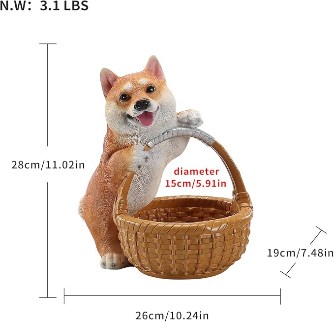 Resin Shiba Inu Storage Basket, Decorative Catchall Tray for Keys & Candy, Desk Organizer Bowl for Home Office, Room Decor Accessories