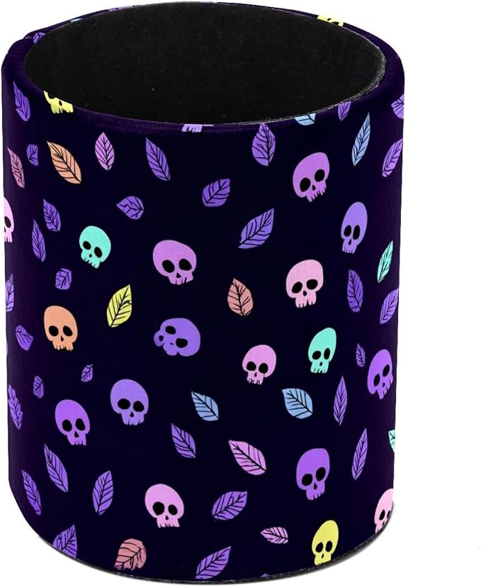 Faux Leather Pen Holder for Desk, Pencil Organizer Skull Pen Cup Desk Decor Makeup Brush Holder Storage for Office Home