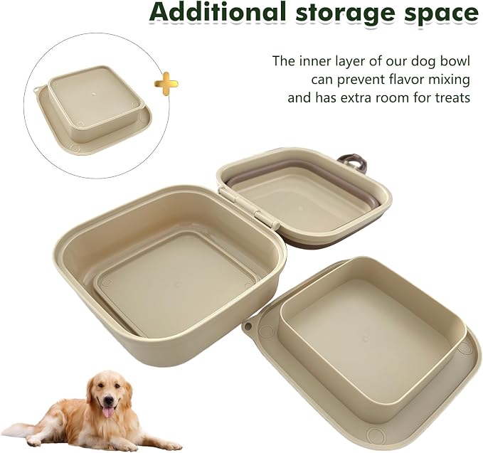Collapsible Dog Bowls, Travel Food and Water Double Bowl for Cats & Dogs, 2-in-1 Portable BPA-Free Feeding Solution, Perfect for Traveling, Camping & Walking (L/ 100oz)