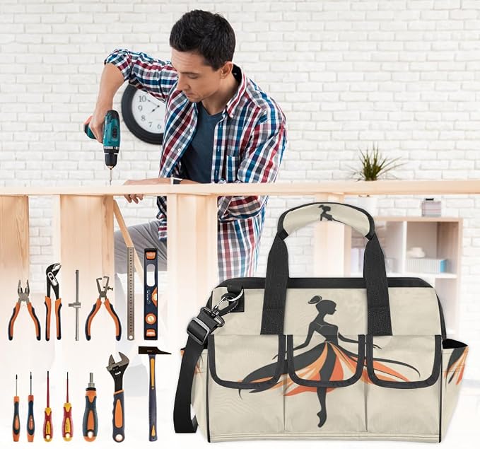 Ballerina Heavy Duty Tool Bag 14.8 Inch Modern Portable Soft Tool Box Organizer Storage with Adjustable Shoulder Strap