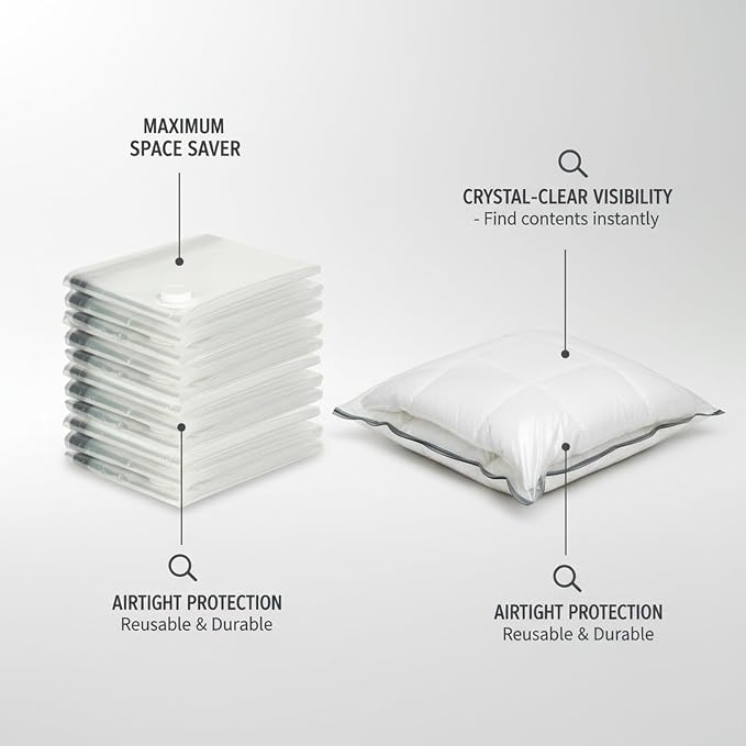 Clear Vacuum Storage Bags with Valve for Clothes & Bedding, Reusable Space Saver Compression Organizer (1 Pack)