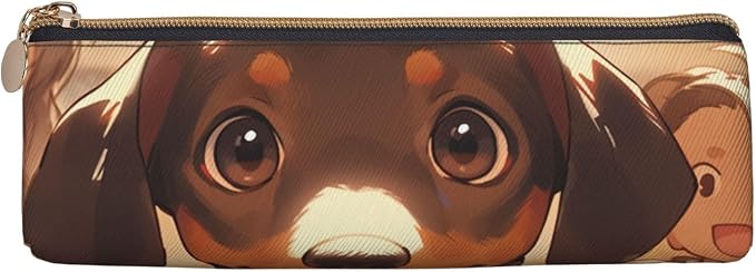 Dachshund Weiner Pet Dogs Print Pencil Case Leather Pen Bag Pencil Pouch Lovely Stationery Bag Portable Cosmetic Bag Zipper Organizer Bag