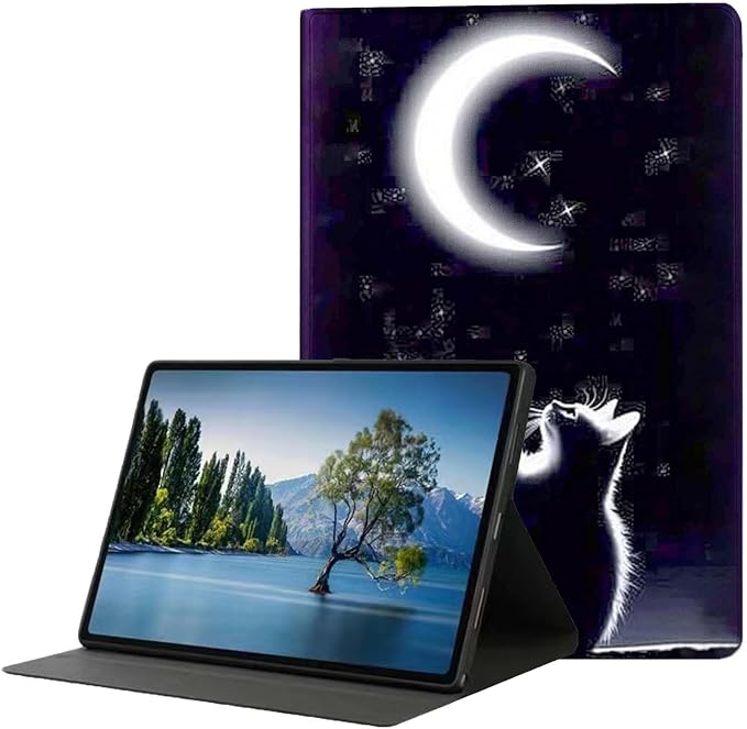 for Samsung Galaxy Tab A 8.0 2019(SM-T290/T295) Tablet Case,Premium Leather Folio Stand Auto Wake/Sleep,Multiple Viewing Stand,Night Moon and Pet Cat
