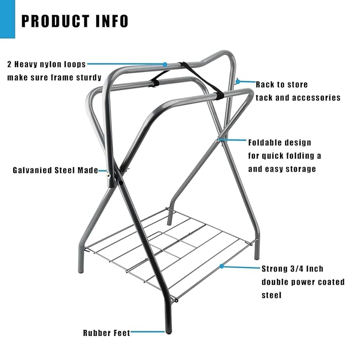 Saddle Rack Portable Folding Horse Saddle Stand for English and Western Saddles,28" L x 19" W x 37.5" H,Silver