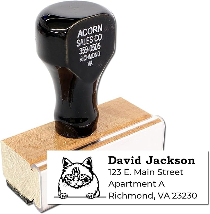 Peeking Birman Cat Wood Handle Address Stamp - Custom Stamp for Envelopes | Birman Cat Gift Address Stamp. Classic hand stamp. Personalized Return Address Stamp for Pet Sitters. 4 lines. Laser-cut.