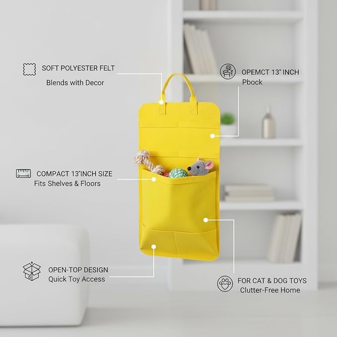 Pet Toy Storage Bag, Polyester Felt Bin for Cat and Dog Toys, Open Top Organizer for Shelves and Living Room, 13 x 3.3 x 1.6 Inches (1 PC)