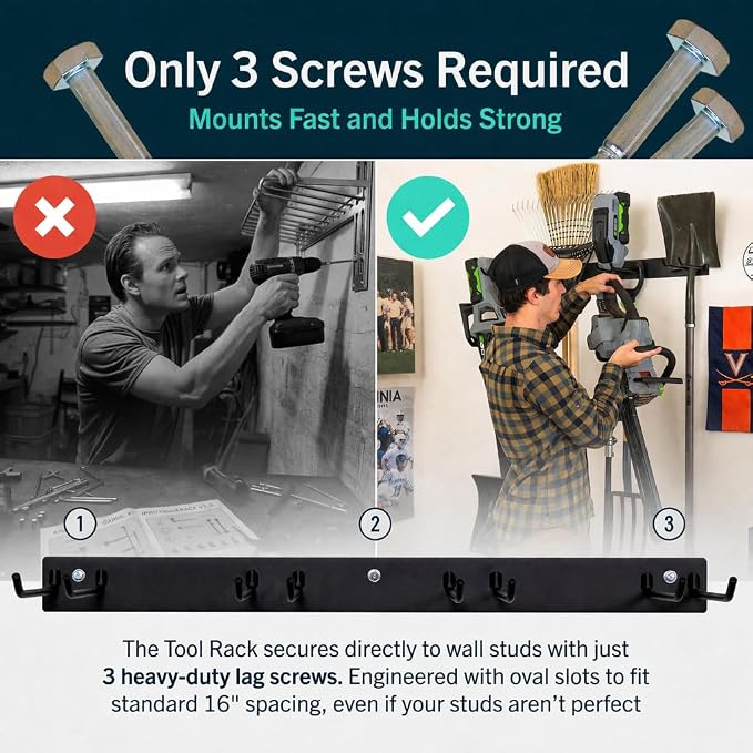 StoreYourBoard Garage Tool Organizer, 72 in, Holds 500 lb, 2 Pack | Garden Tool Rack Wall Mount, Garden Tool Organizer, Shovel Wall Mount, Rubber Coated Hooks