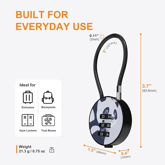 Small Combination Lock for Luggage, Gym Locker, Backpack Bag Zipper, Mini Combo Lock with Code, 5.12 Inch Steel Cable Padlock for Travel Suitcase (4-Mult, Gentle)