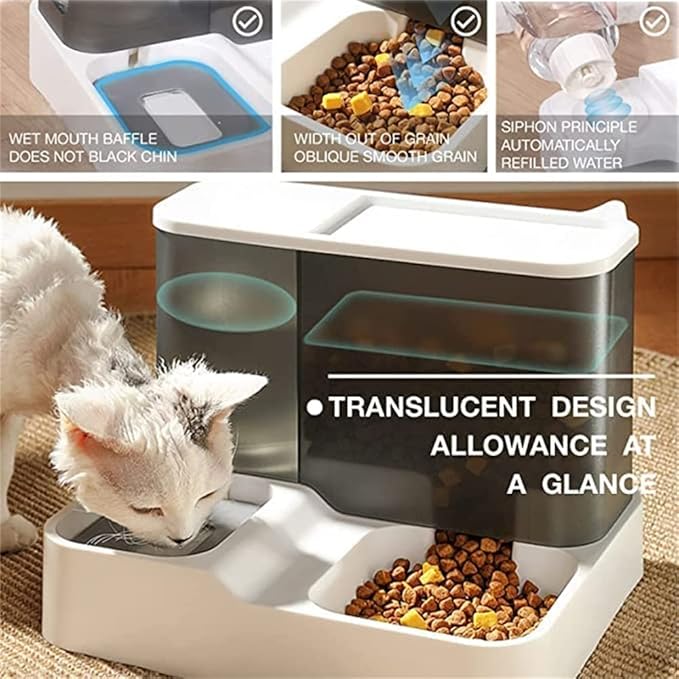 2 in 1 Pet Automatic Food and Water Dispenser, Cat Feeder, Dog Feeder,Pet Water Dispenser,Pet Automatic Feeder, Pets Auto Feeder (Grey)