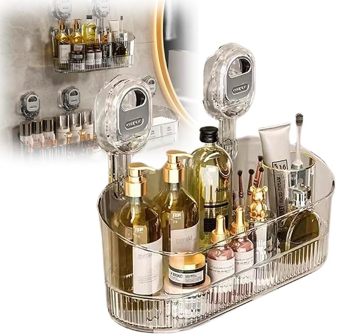 No-Drill Bathroom Suction Storage Box,Large Capacity & Strong Load-Bearing,Removable Shower Basket,Glacier Pattern Suction Cup Shower Caddy Hanging Shower Shelf Organizer (Clear 1pcs)