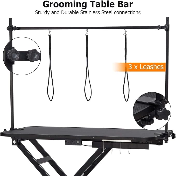 Professional Electric Grooming Table for Dogs At Home, Capacity 264LBS | Black Dog Grooming Table Height Adjustable Pet Grooming Table with Dog Grooming Arm, Anti Slip Tabletop, Tool Organizer
