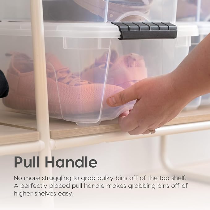 IRIS USA 4-Pack 32 Quart Storage Bins with Lids, Clear | Visible storage saves time, Great for linens, décor, closet storage, and supplies, Nestable design saves space