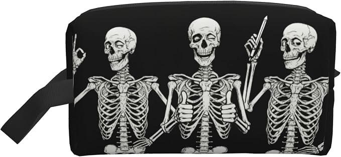 Spooky Halloween Skeleton Makeup Bag - Durable 600D Oxford Fabric Travel Cosmetic Bag, Shockproof Foam Padded Toiletry Organizer for Gym & Daily Use 10x6.2x4.9 Inch