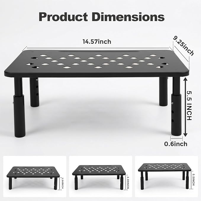 Raised Automatic Cat Feeder Stand for Double Bowl Feeders, Carbon Steel 14.57 x 9.25 in, 3 Adjustable Heights 3.94-5.5 in, Non-Slip, Fits Feeders & Water Dispensers, No-Drill (Black)