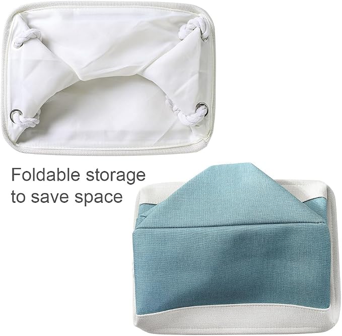 Fabric Storage Bin with Handles,Storage Basket for Home Storage and Organization, Shelf Basket with Cover for Living Room Bedroom Closet（White & Green Large,15.7L*11.8W*8.3H