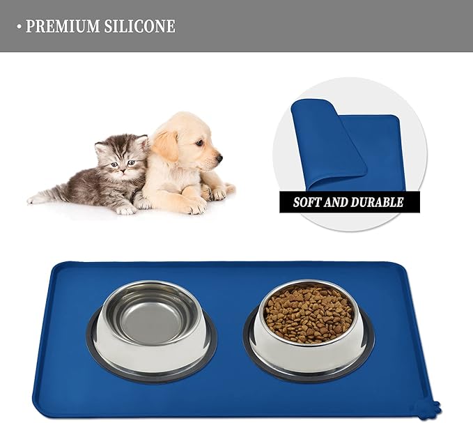 Reopet Waterproof Pet Feeding Mat, Non-Slip Silicone Placemats for Dog Cat Food and Water Bowl, High Raised Edges to Prevent Spills and Protect Floors