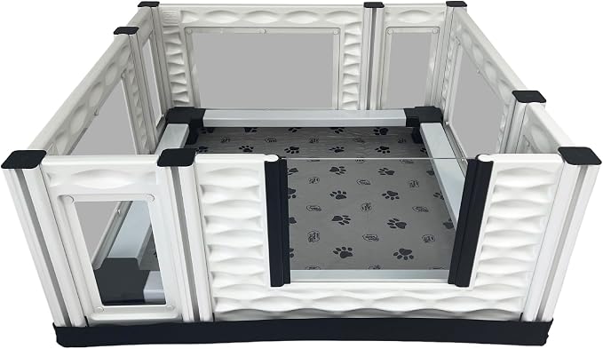 EZclassic 38x38x18 in Whelping Box, Windowed Walls & Rails, Gray | 38x38 padded whelping box with windowed walls, puppy safety rails, waterproof gray pad, and sturdy portable build