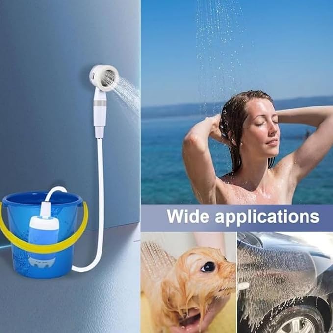 Portable Camping Shower with 5000mAh Battery, USB Rechargeable Outdoor Shower Pump with Adjustable Water Flow & 4 Modes, Quiet Compact Shower Kit for Hiking, Pet, Travel, Beach