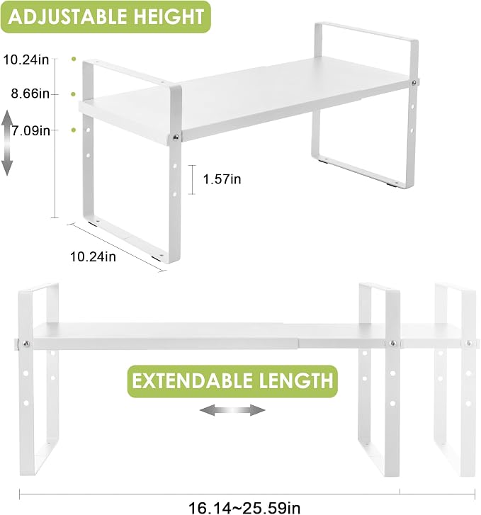 Across-Star Expandable Cabinet Shelf Organizer Rack, Stackable Kitchen Counter Storage Shelves Stand, Adjustable Height Pantry Shelf Spice Rack