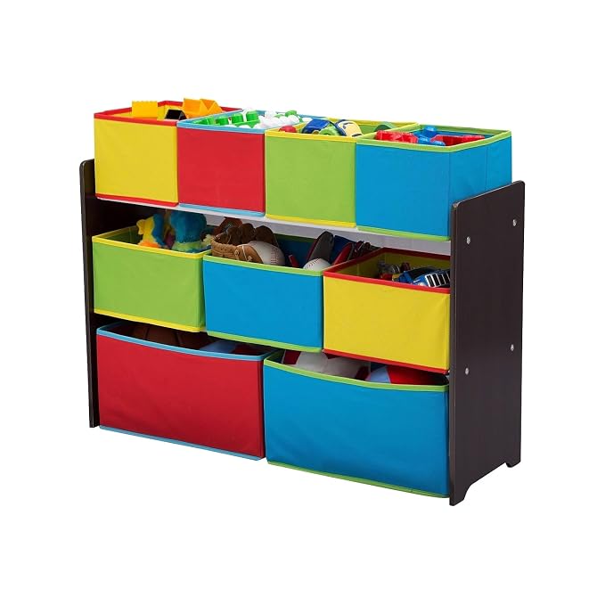 Delta Children Deluxe Multi-Bin Toy Organizer with Storage Bins, Dark Chocolate/Primary Colored Bins