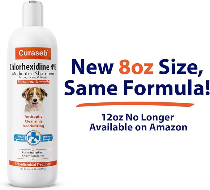 Curaseb Chlorhex 4% Shampoo for Dogs & Cats, Vet Strength Formula, 8oz