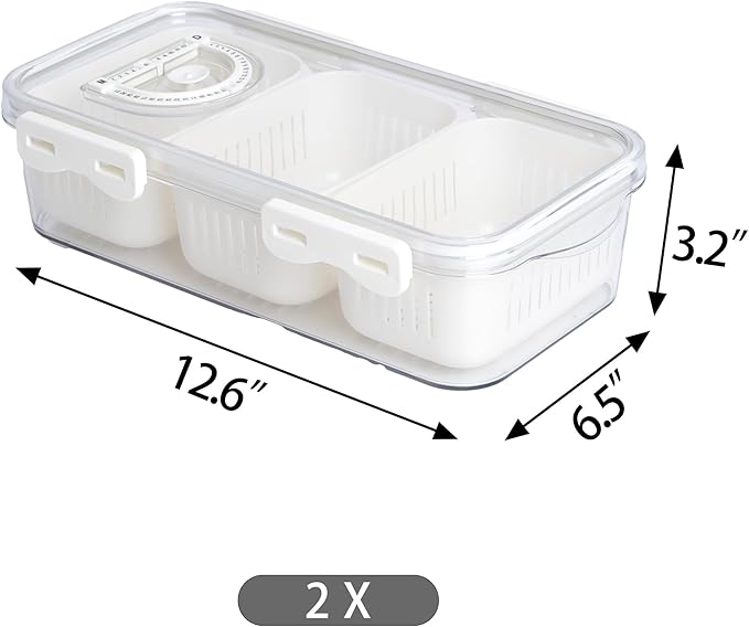 2Pack Divided Snackle Box Charcuterie Container Poratble Bacon Container for Refrigerator 3 Compartment Serving Veggie Tray with Lid Portable Travel Fruit Caddy for Cheese,Candy,Ham,Salad