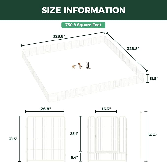 FXW Rollick Dog Playpen, Indoor, Yard & RV Camping, 32" H, 48 Panels | Easy setup, Heavy-duty, DIY layouts, for Small & Medium Dogs, Patented