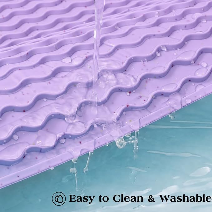 CAKETIME 2 Pack Multicolor Silicone Dish Drying Mat for Kitchen Counter Waterproof Place mats Stove Top Organizer Cooking Appliance Trays Dryer Rack Drainers Items Extra Large 24"*18" Purple