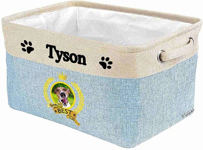 Custom Name Collapsible Dog Toy Storage Basket Bin World's Best Dog Jack Russell Terrier Foldable Pet Toy Box Closet Shelf Baskets Organizer for Bedroom Home Dog Cat with Handles Blue