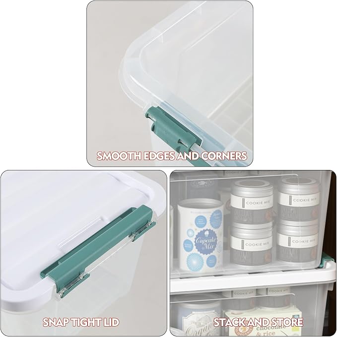 4-Pack 20 Quart Storage Bins with Lid, Clear | Stackable Plastic Storage Latches Box/Containers Tote See-Through Organizer for Closet, Pantry, Garage, Home Storage