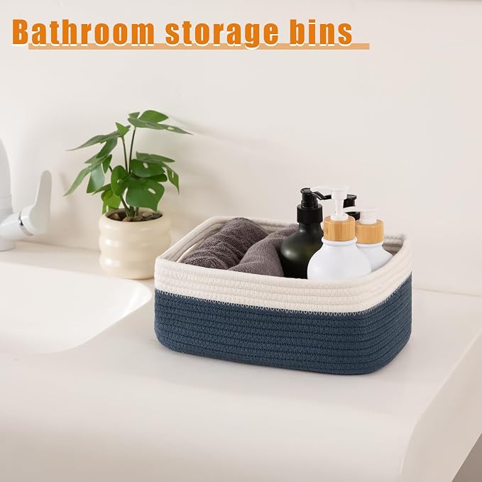 OIAHOMY 4 PACK 7L Storage Baskets for Organizing Storage Bins Blue | Small Bins for Shelves Small Storage Basket Shelf Baskets Organizer Baskets for Gifts Empty Cute Decorative Storage Bins