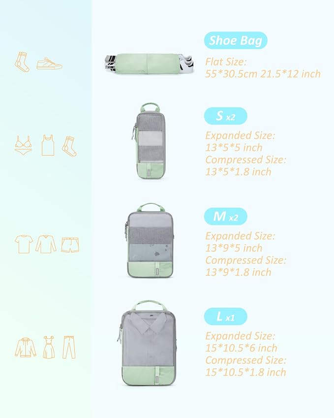 BAGSMART Compression Packing Cubes for Travel Essentials | 14 Set /6 Set /4 Set/2 Set, Lightweight, Durable