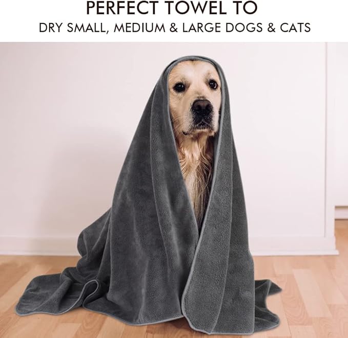 KinHwa Dog Towel Super Absorbent Pet Bath Towel Microfiber Dog Drying Towel for Small, Medium, Large Dogs and Cats 30inch x 50inch Dark-Gray