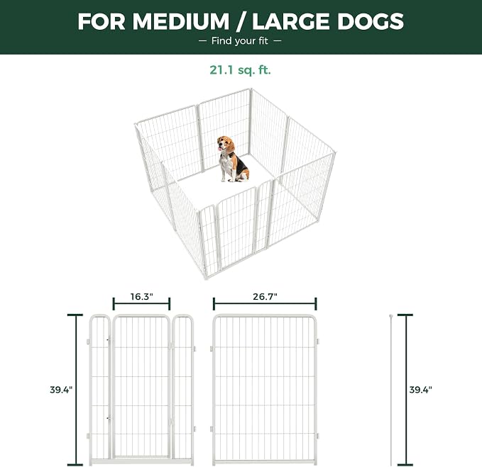 FXW Homeplus Indoor Dog Playpen with Fence-to-Wall Anchors, 40" H, 8 Panels | Calm Indoor Play Area, 4 Wall Anchors for Flexible Boundaries, for Medium & Large Dogs, Patented