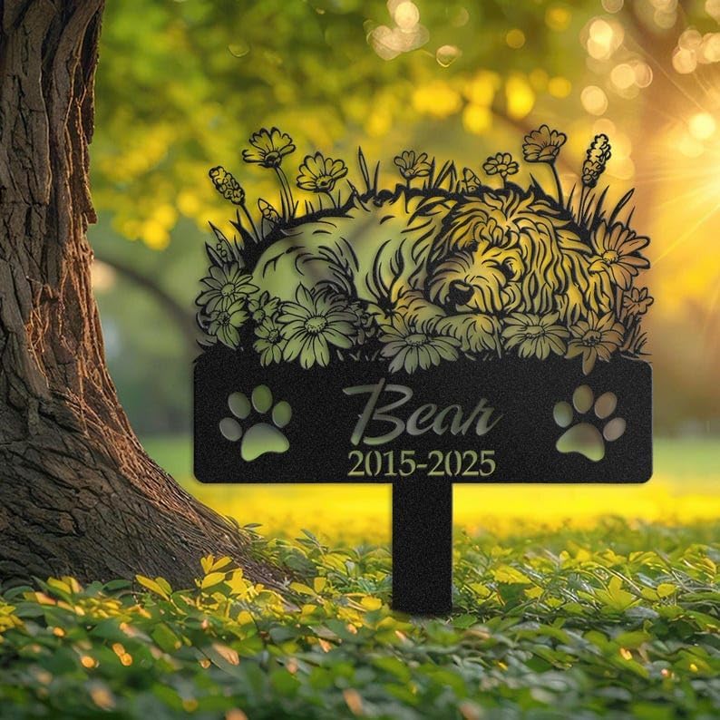 Custom Goldendoodle Dog Memorial Stake, Pet Loss Garden Tribute | Pet Memorial Gifts for Dogs, Grave Marker, Grave Decorations for Cemetery, Dog Dad Gifts, Back Yard, Garden Decor