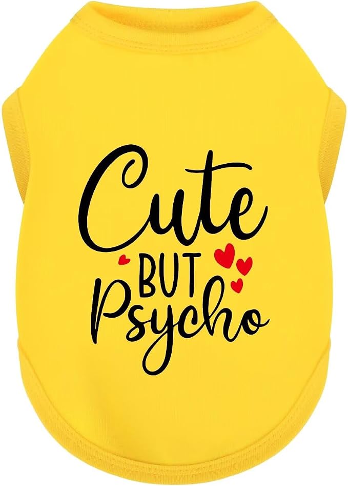 Stylish Dog Clothes: Expressive Cotton Puppy Shirt Vest for Small and Medium Dogs, Featuring 'Cute but Psycho' Slogan Print - Perfect for Showing Off Your Pet's Unique Style! Yellow XL