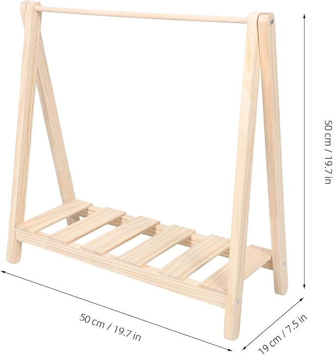 Wakauto Dog Clothes Rack. Wooden Pet Clothing Display Stand, 20 Inch | Cat Clothing Hanger Rack, Holds 6-8pcs Within 3.5kg Pet Outfit Organizer Needs, Blends With Home Decor