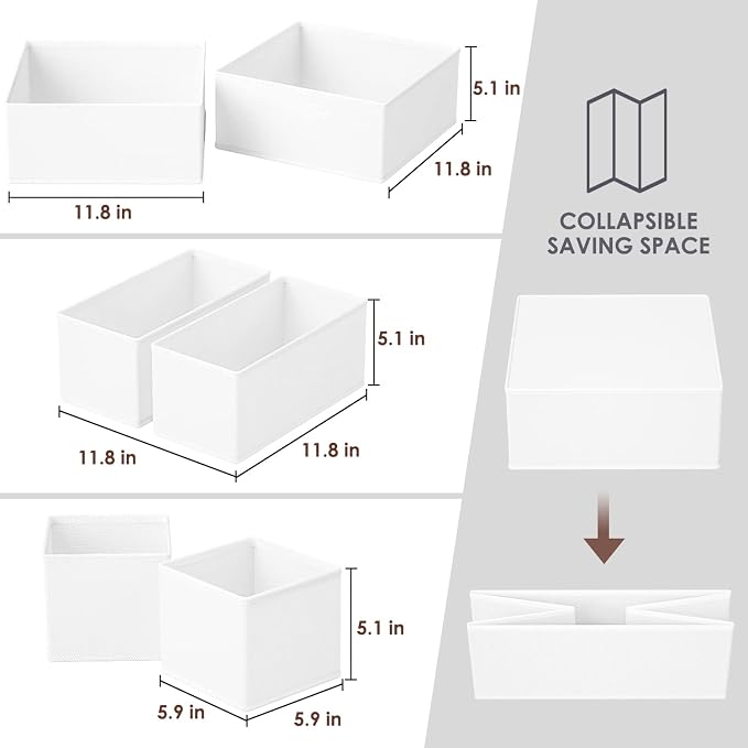 6 Pack Clothes Drawer Organizer, Fabric Foldable Closet Dresser Drawer Organizer for Clothing, Bra Sock Underwear Drawer Organizer for Nursery Dorm Bedroom Organization (6 Bins, White)