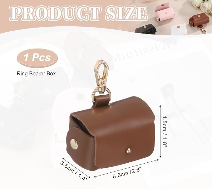 uxcell Dog Ring Bearer, Leather Wedding Pet Ring Pillow Jewelry Holder with Clasp Buckle Closure Portable Storage Organizer Mushroom Rivet Pouch for Wedding Engagement, Brown