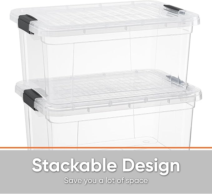 Superio 6.6 Quart Clear Plastic Storage Boxes with Lids, Stackable Organizer Containers, BPA-Free Storage Bins for Home, Office, School & Dorm, 8 Pack
