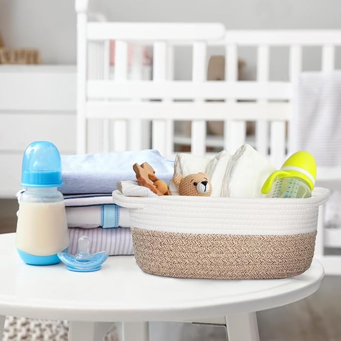 Woven Cotton Rope Gift Basket, Small Baskets for Gifts Empty, Cute Baby Nursery Basket, Pet Toy Storage Bin for Dog Cat, Decorative Wicker Home Organizer with Handles, 12"x 8"x 5", Brown