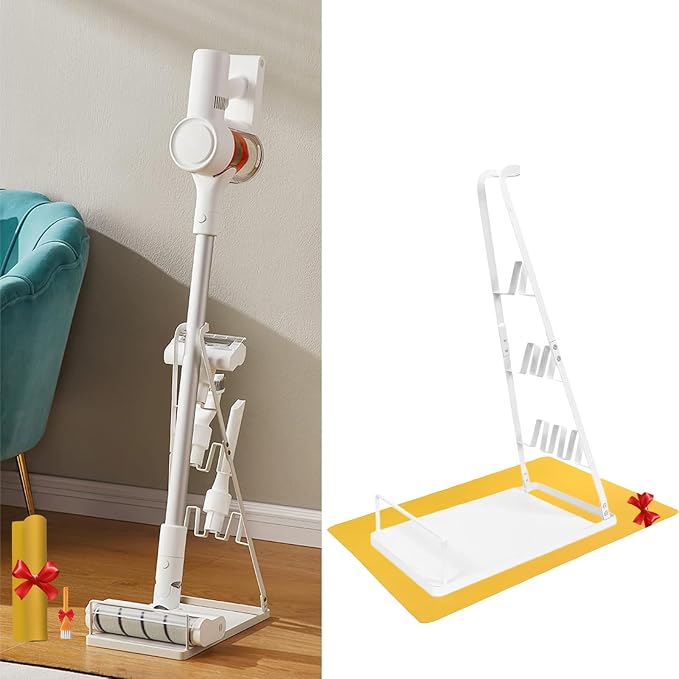 Vacuum Stand No-Drill Storage for Most Stick Vacuum Home Cleaning | metal storage frame, tool holder use, and broad stick-vac fit for clearer buying for daily cleaning,Wallless hole drilling