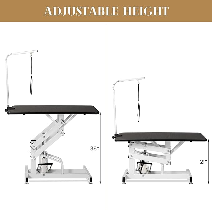 Hydraulic Dog Grooming Table for Small/Large Dogs, Heavy Duty Professional Pet Grooming Table with Adjustable Overhead Arm and Noose, Range 21-36 Inch, 43''/Black