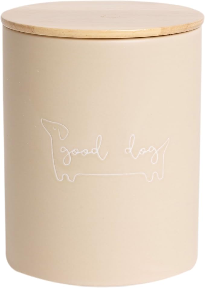 Pearhead Taupe Good Dog Ceramic Dog Treat Jar with Airtight Wooden Lid