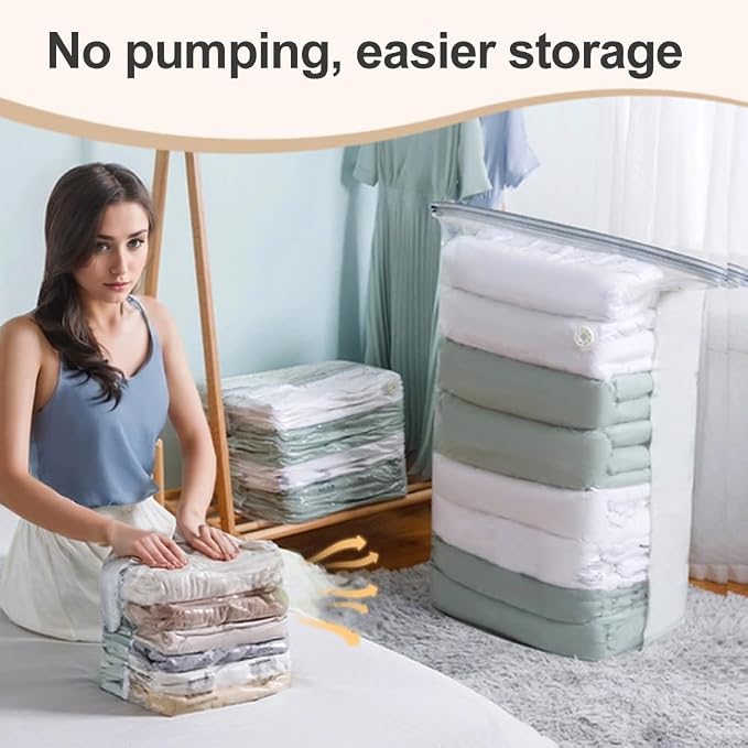 No‑Pump Vacuum Storage Bags, 2026 New Large Capacity Vacuum Bags No Pump Needed, Cube Compression Vacuum Seal Bags, Heavy-Duty Space Saver Bags for Clothes (4PCS Medium)