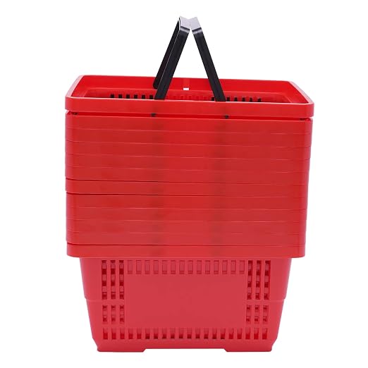 12PCS Shopping Baskets with Handles, 17x12x9inch Plastic Storage Bins Grocery Baskets, Portable Shop Basket Used for Supermarket, Retail, Bookstore (Red)
