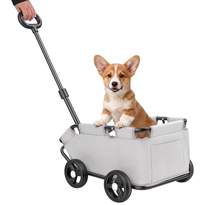 Mini Dog Stroller, Foldable Doggie Wagon for Small Pets up to 16.5lbs Portable Pet Carrier Dog Cart with 360° Rotatable Handle for Travelling Shopping Walking Playing (Grey)