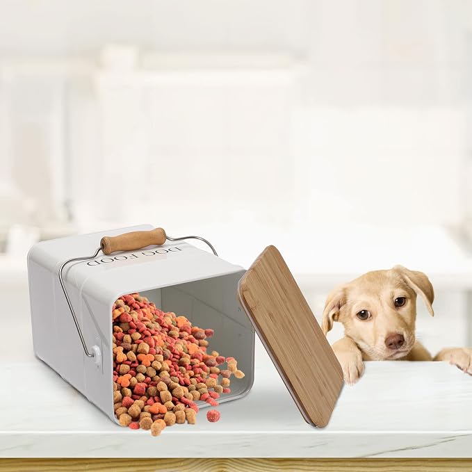 Farmhouse Dog Food Storage Container,6L Dog Food Canisters,Pet food Container Hold 5~6lbs Dog Food Treats,Airtight Dog Puppy food Storage with Lid and Scoop,Kibble Container Countertop-White…